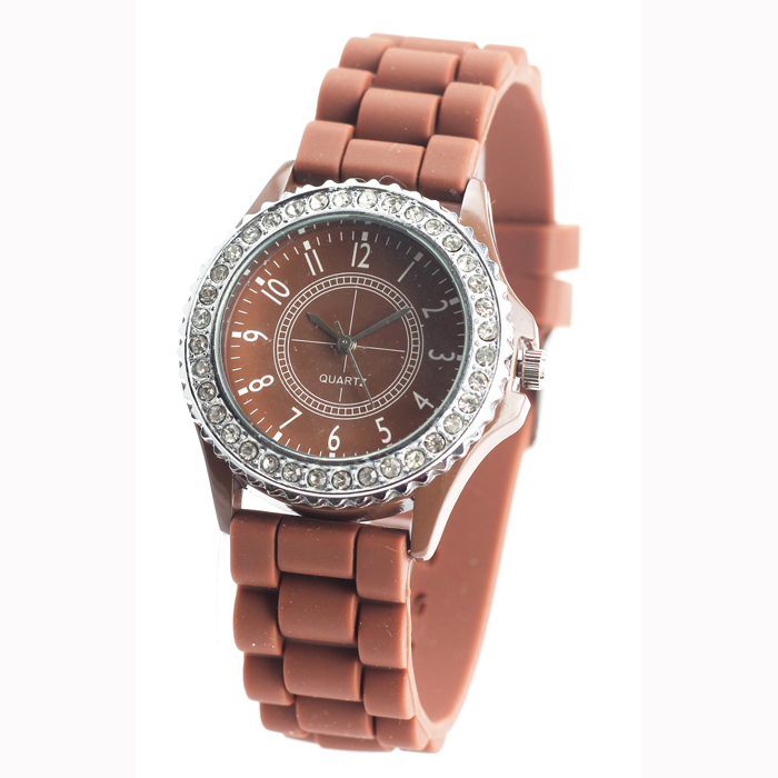 Geneva silicone watch NT6345 - with shining stones - Brown