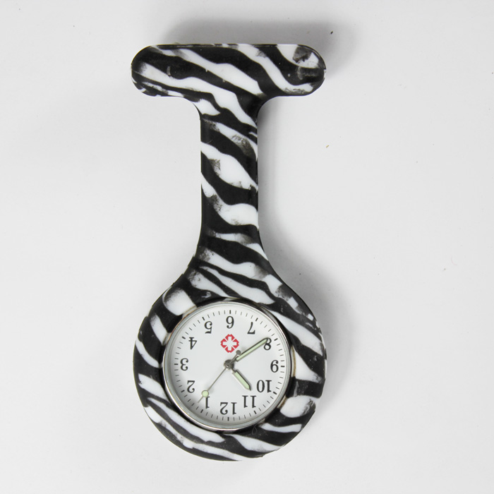 silicone nurse watch with motifis , hydrographics transfer printing -zebra