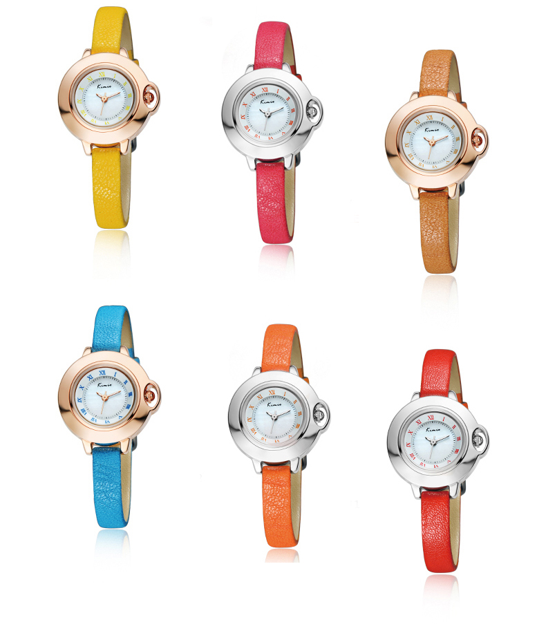 #2515 Alienwork Quartz Watch stylish Wristwatch elegant nacre Leather white orange