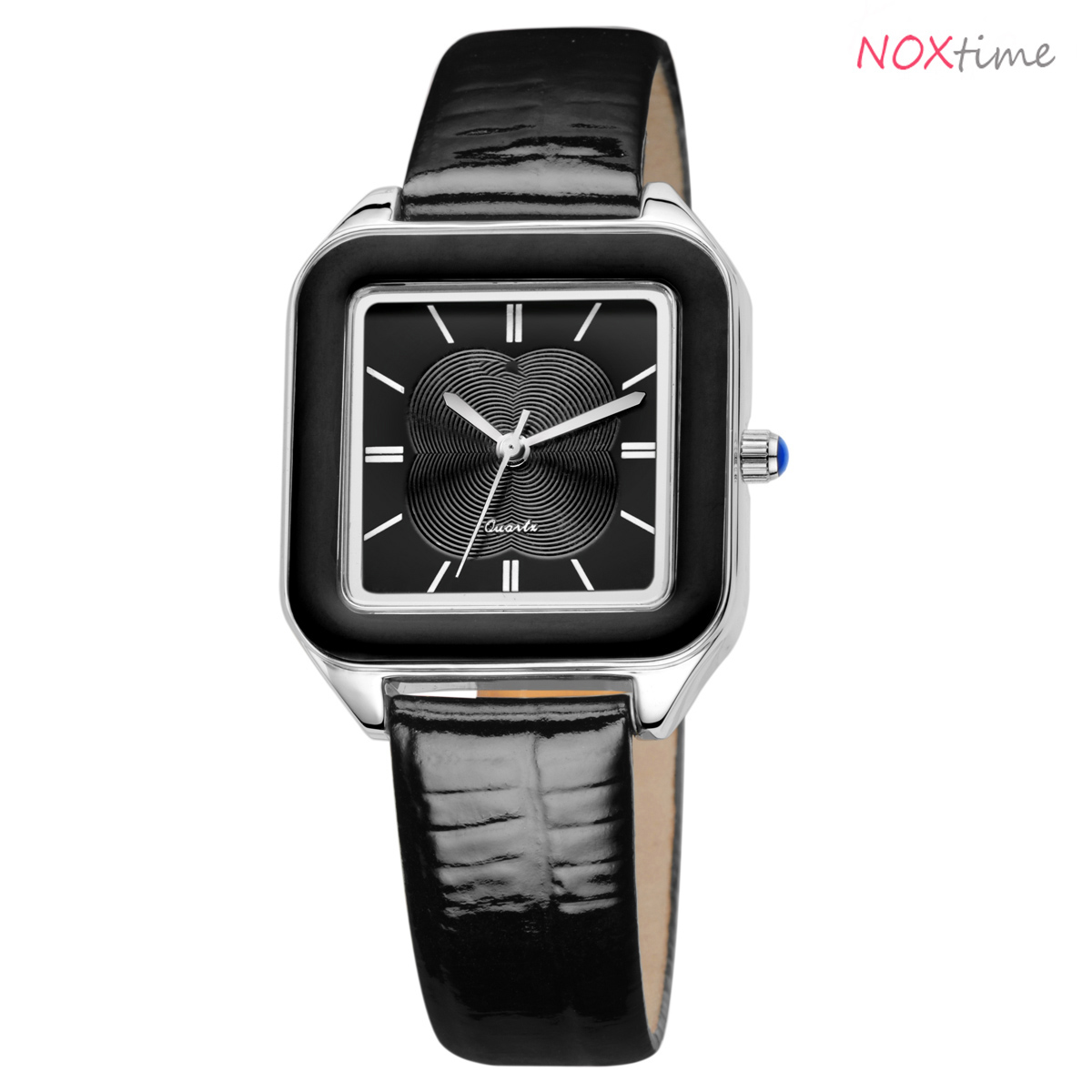 #2518 Square case Women's Fashion Leisure PU Leather Glitter Band Analog Quartz Wrist Watches - black
