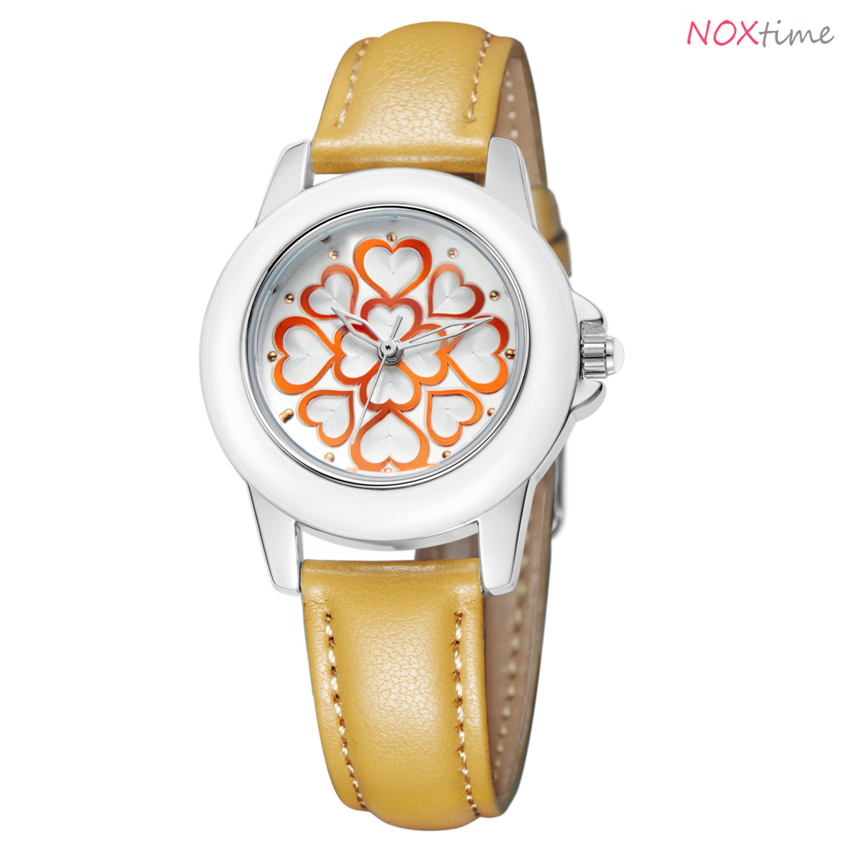 #2522 Leather Strap Lucky Heart Women's Quartz Wrist Watches - orange