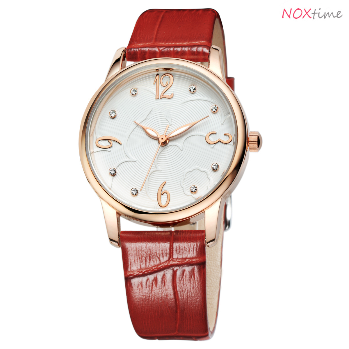 #2523 Women's Elegant Leisure PU Leather Band Quartz Wrist Watch - retro red