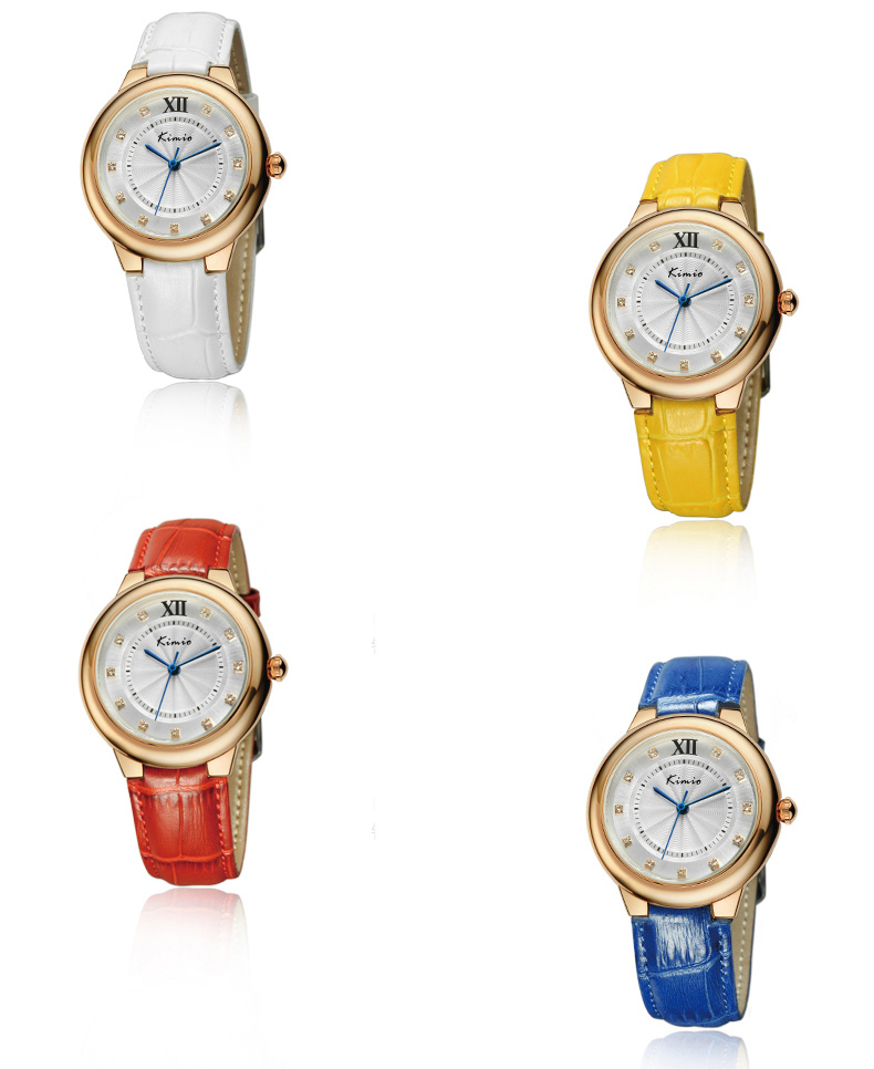 #2526 Women's Elegant PU Leather Band Rhinestone Dial Gold Case Quartz Wrist Watches