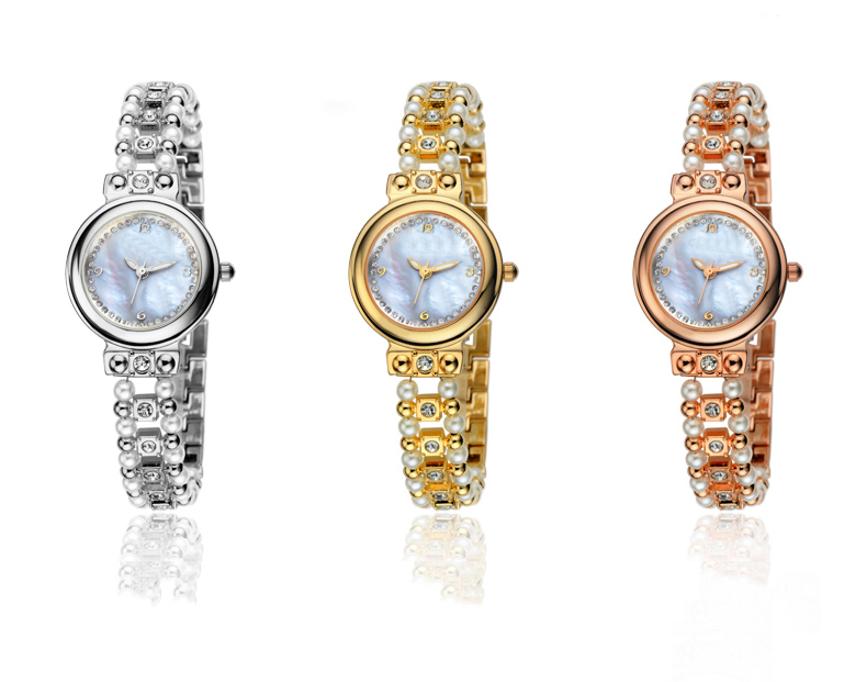 #2511 Rhinestone Pearl Shell Dial Bracelet Watch Quartz Wrist Watch 
