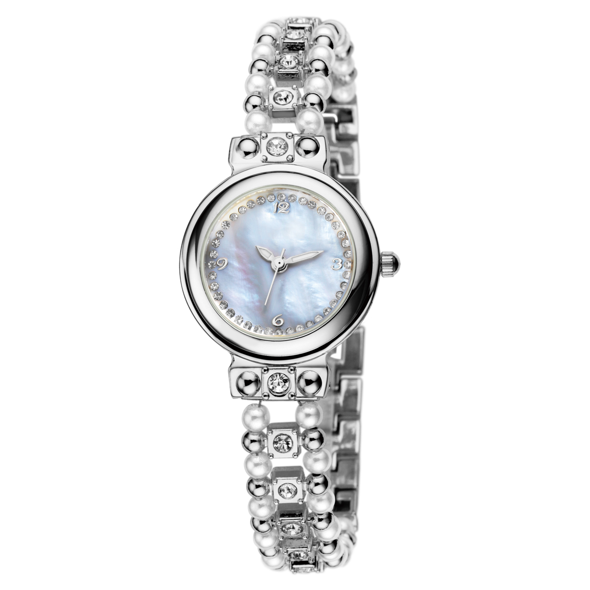 #2511 Rhinestone Pearl Shell Dial Bracelet Watch Quartz Wrist Watch  -white