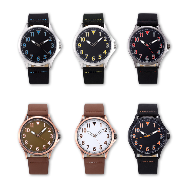 #4312 Men's wristwatch quartz analog leather brand  light hand
