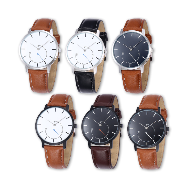 #4661Men's wristwatch quartz analog leather brand 