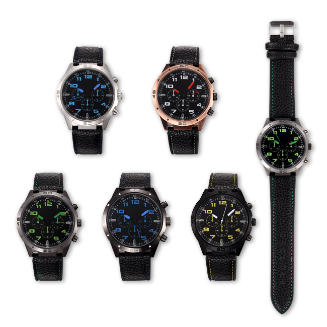 #6032Men's wristwatch quartz analog PU leather brand