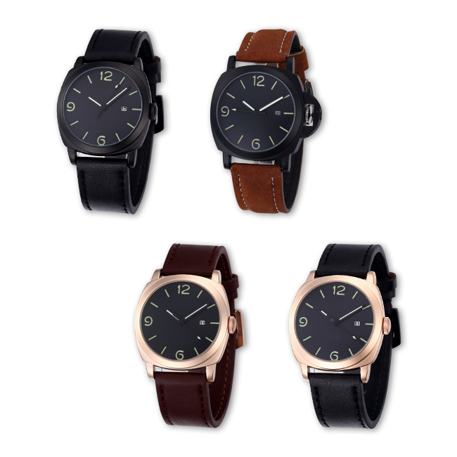 #6082Men's wristwatch quartz analog PU leather brand with light