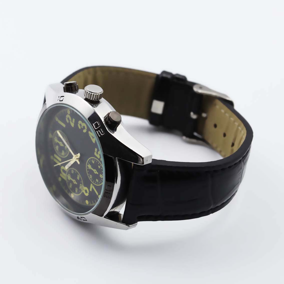 #02010Men's wristwatch quartz analog leather strap watch