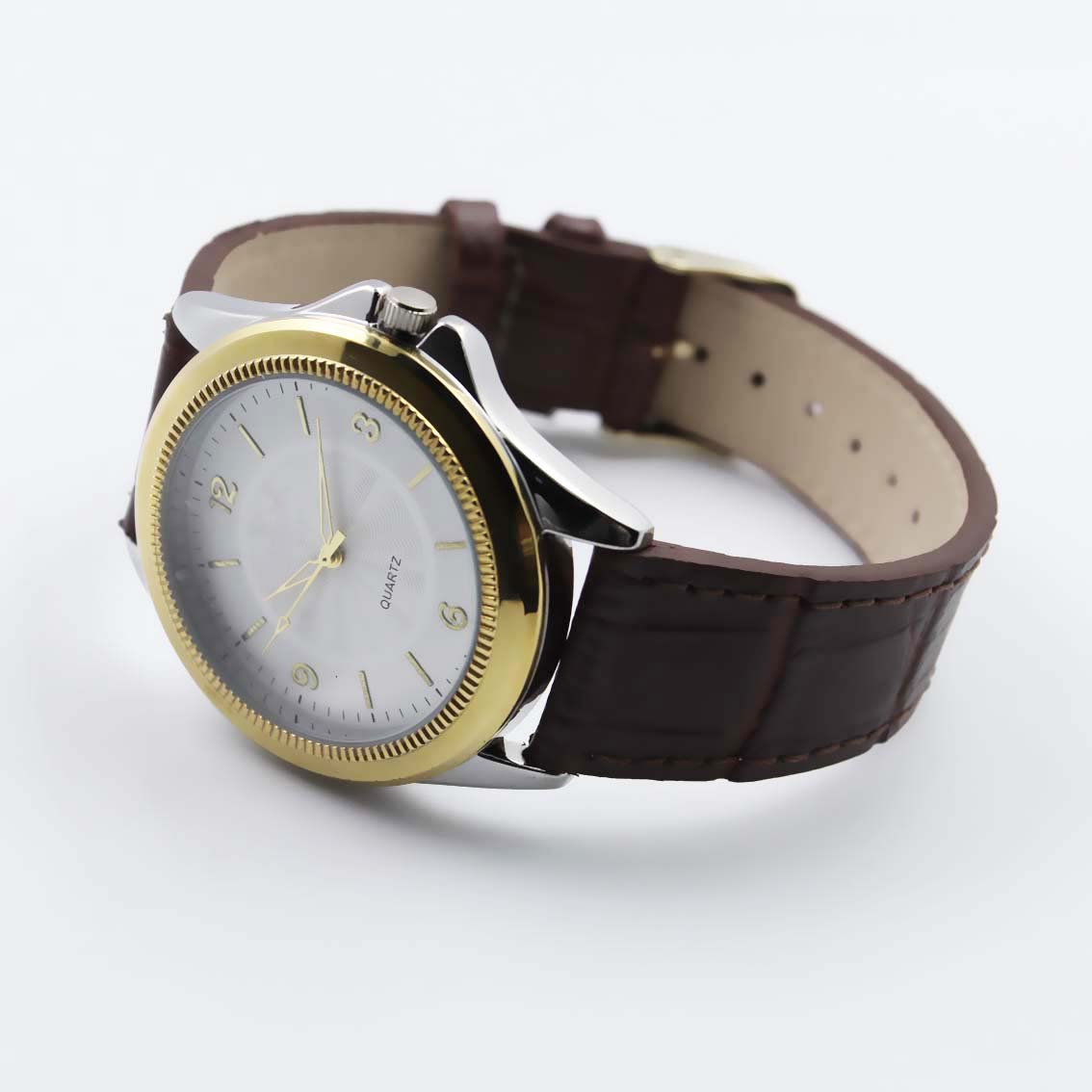 #02016Men's wristwatch quartz analog leather strap watch