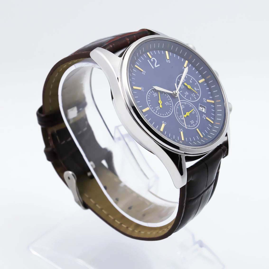 #02073Men's wristwatch quartz analog leather strap watch