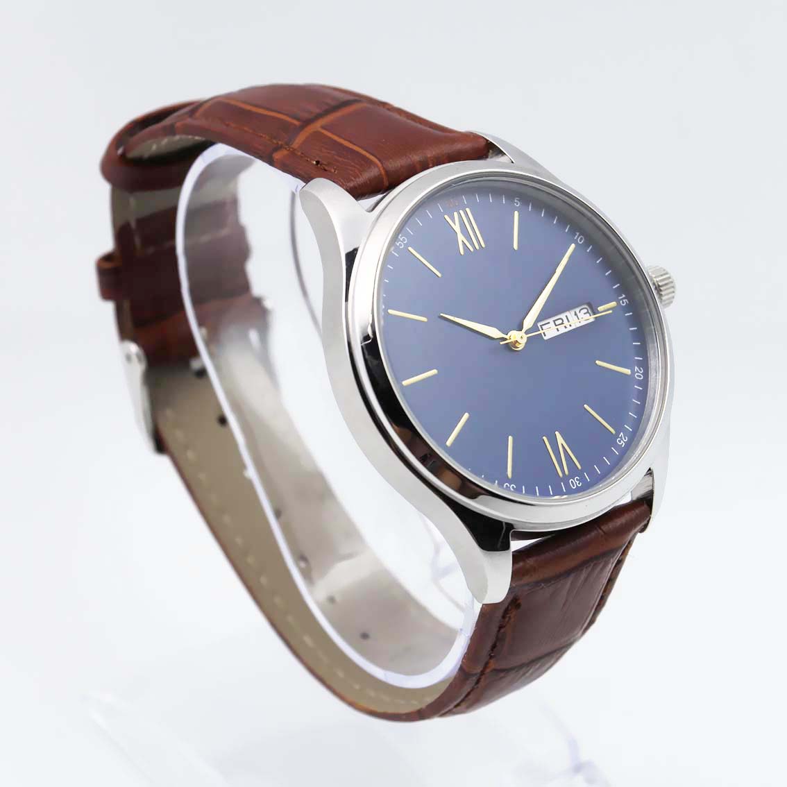 #02077Men's wristwatch quartz analog leather strap watch