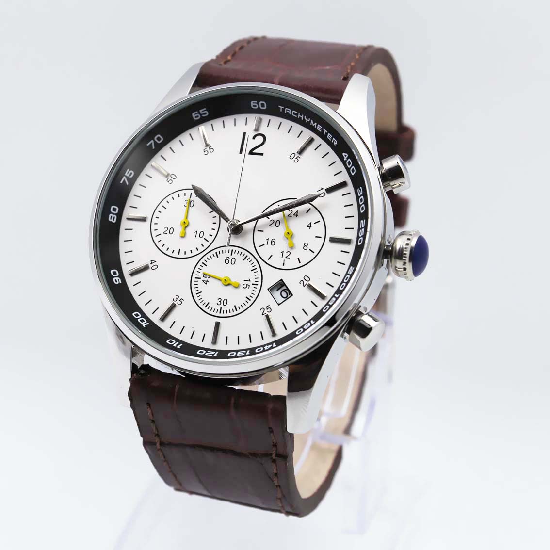 #02078Men's wristwatch quartz analog leather strap watch