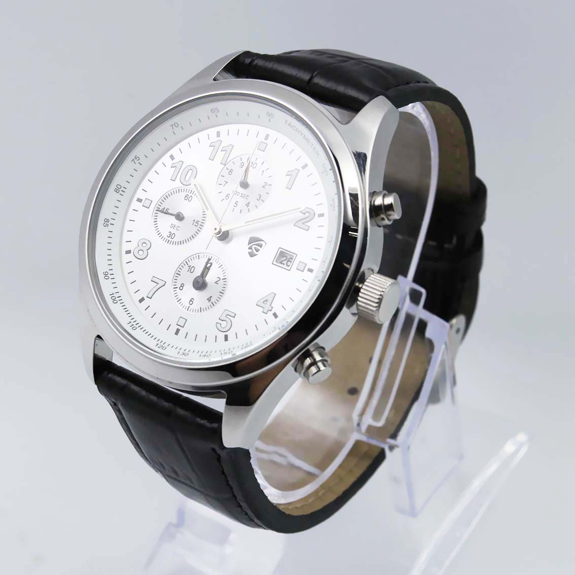 #02090Men's wristwatch quartz analog leather strap watch