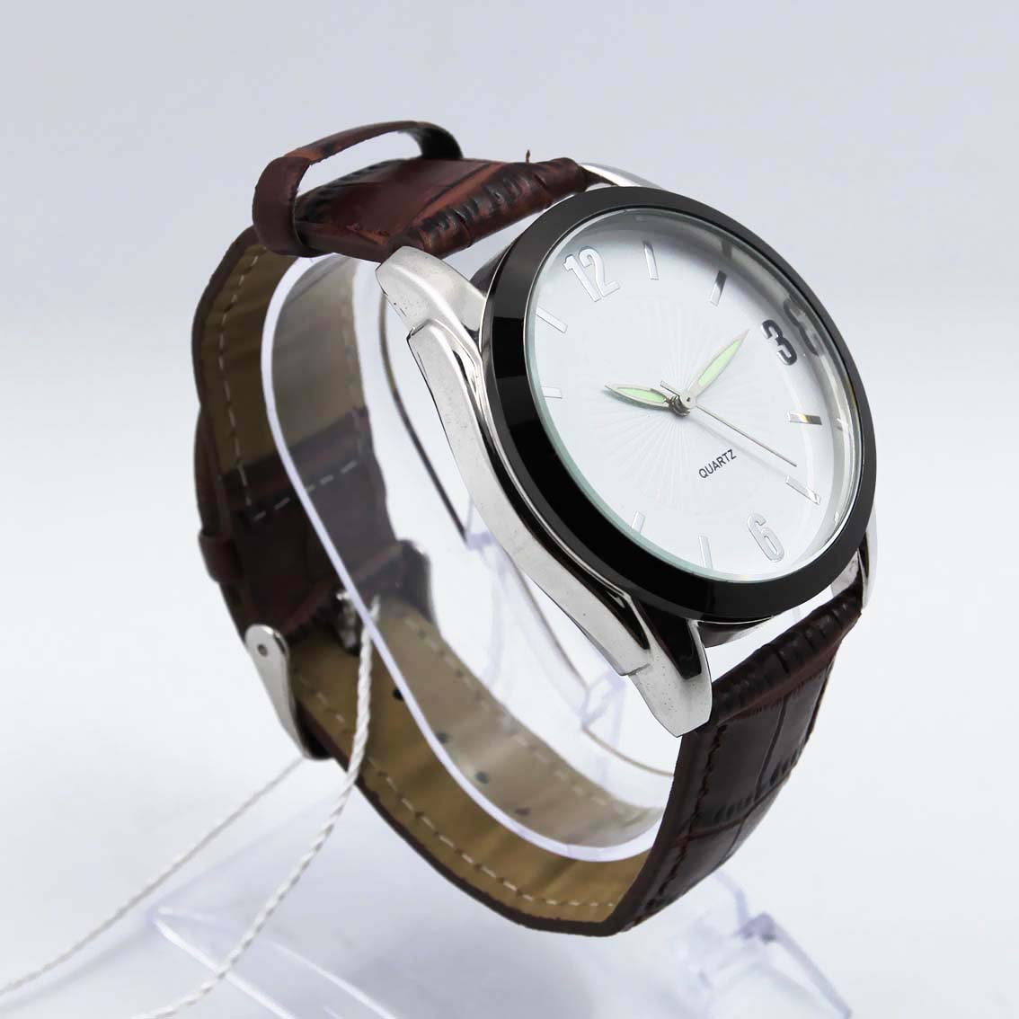 #02093Men's wristwatch quartz analog leather strap watch