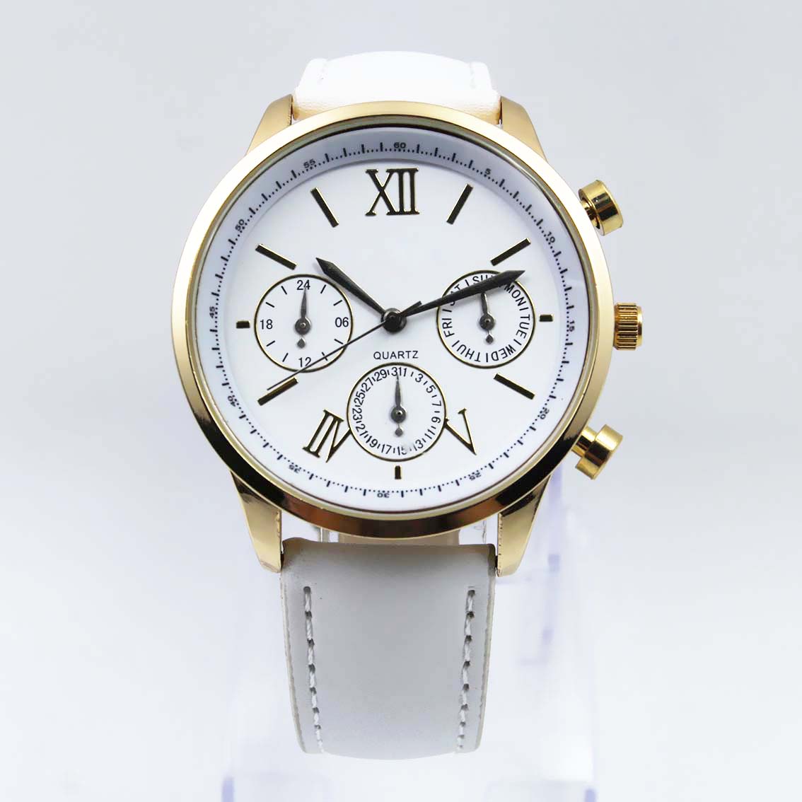 #02095Men's wristwatch quartz analog leather strap watch