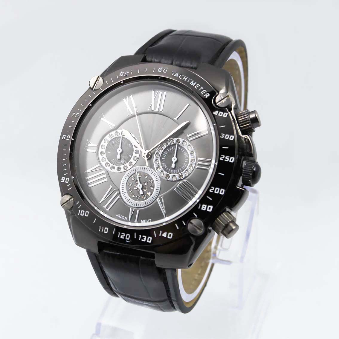#02098Men's wristwatch quartz analog leather strap watch