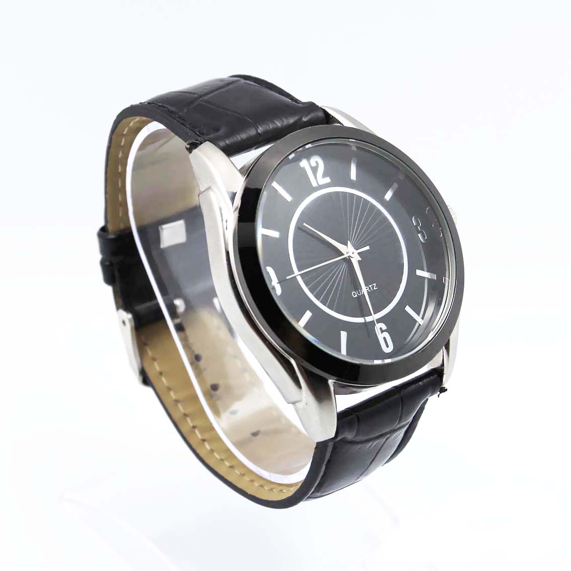 #02100Men's wristwatch quartz analog leather strap watch