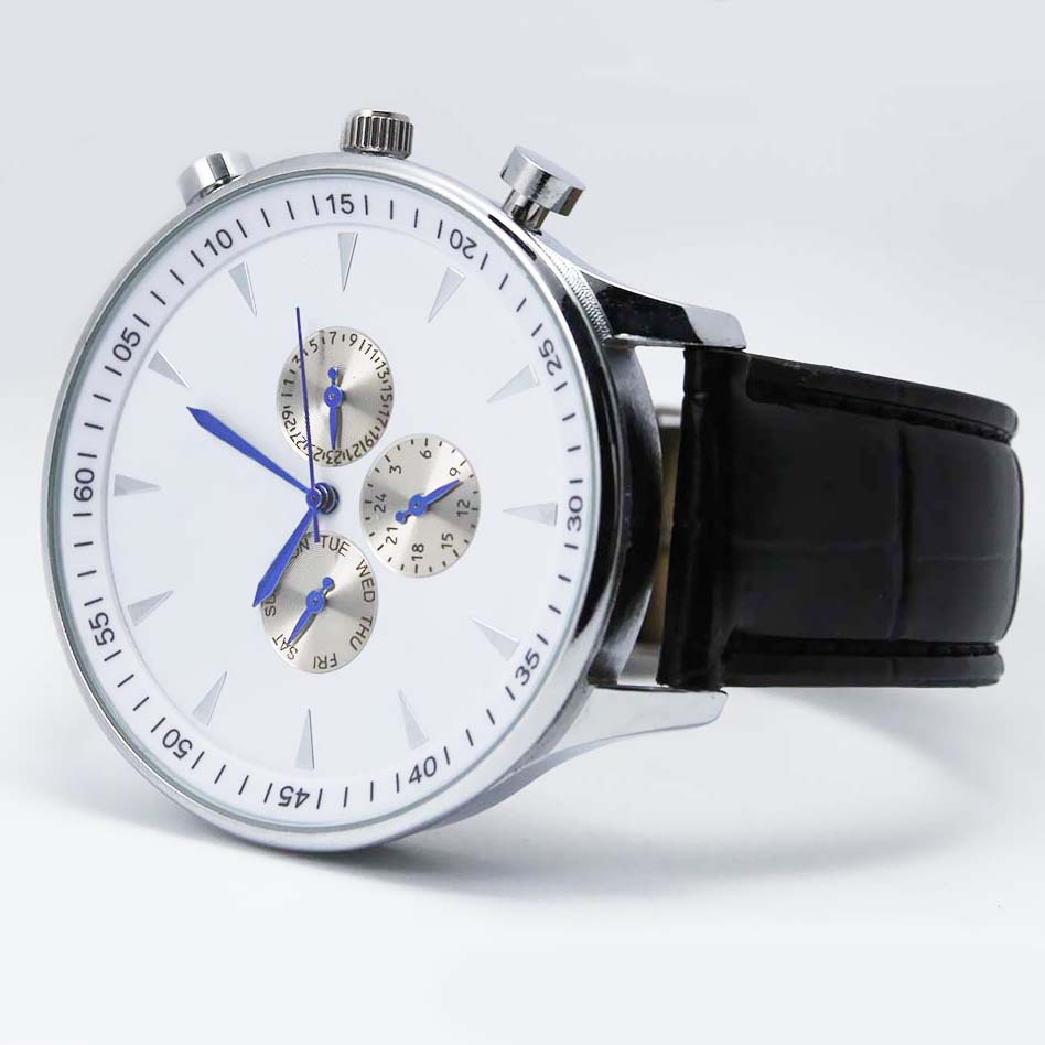 #02107Men's wristwatch quartz analog leather strap watch
