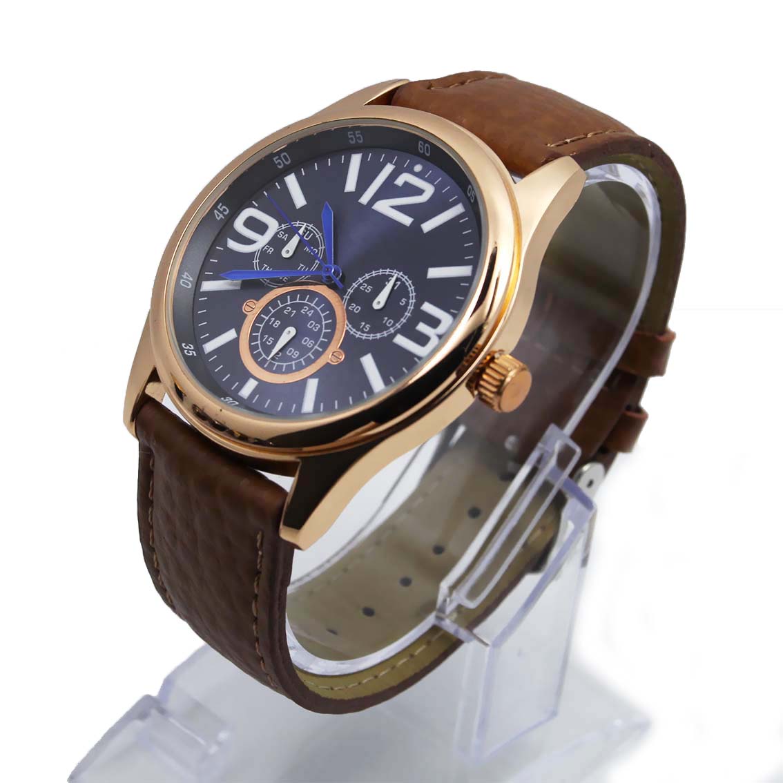 #02108Men's wristwatch quartz analog leather strap watch