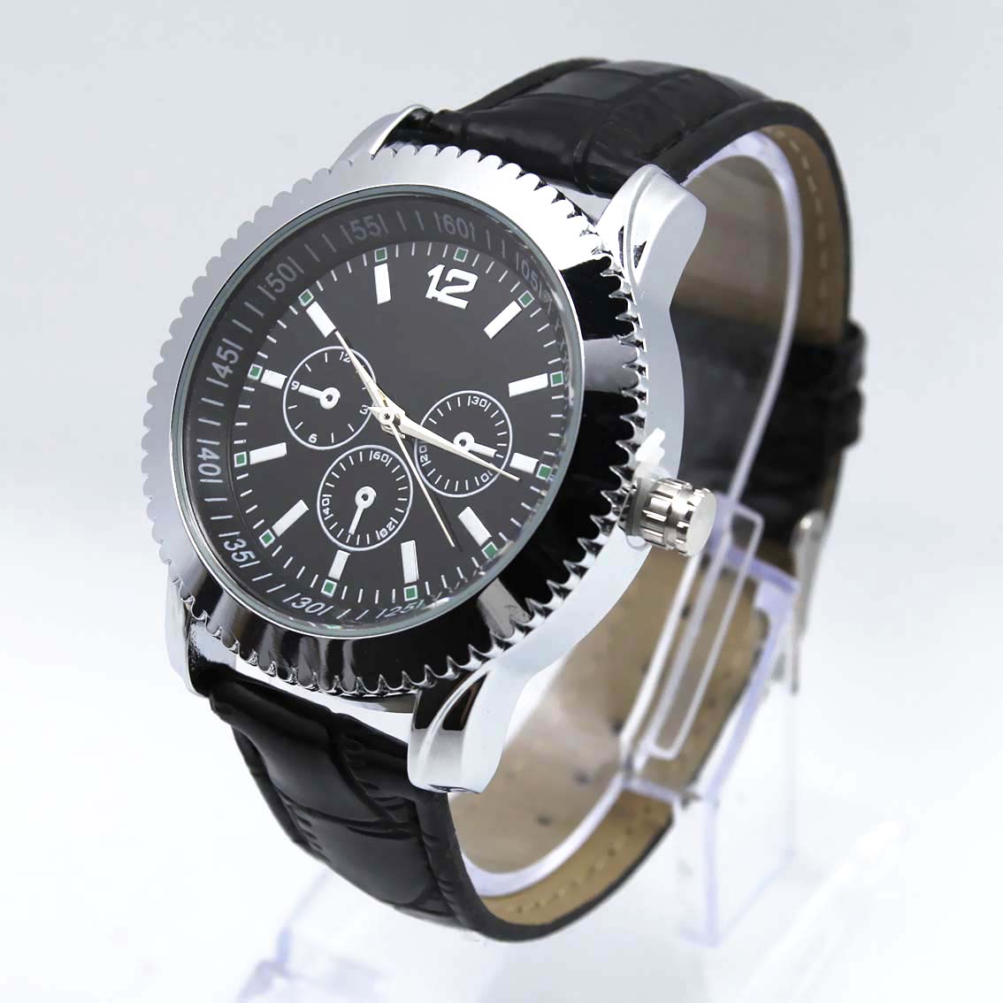 #02110Men's wristwatch quartz analog leather strap watch