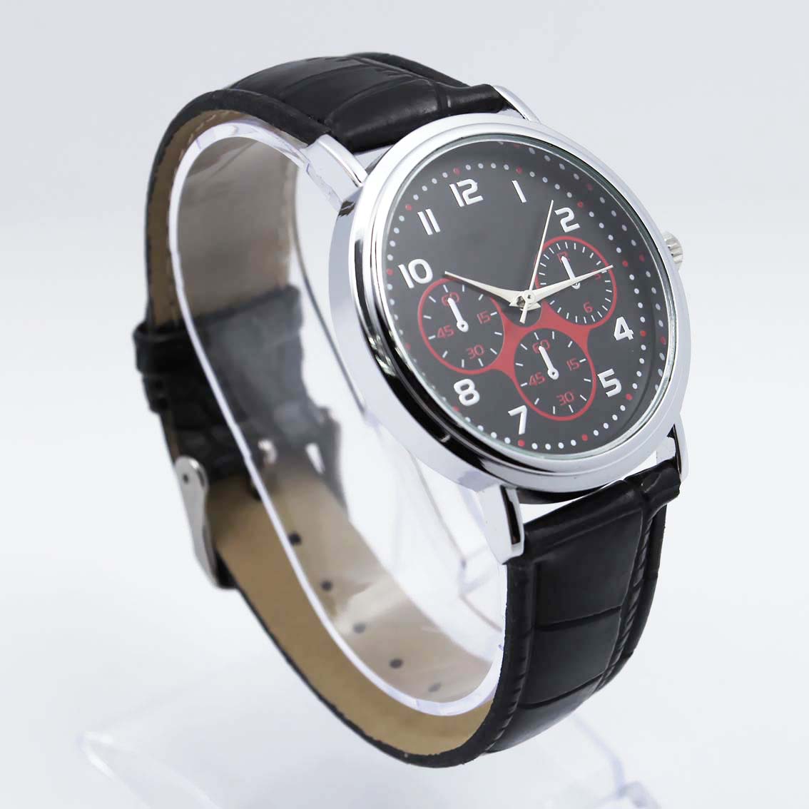 #02112Men's wristwatch quartz analog leather strap watch