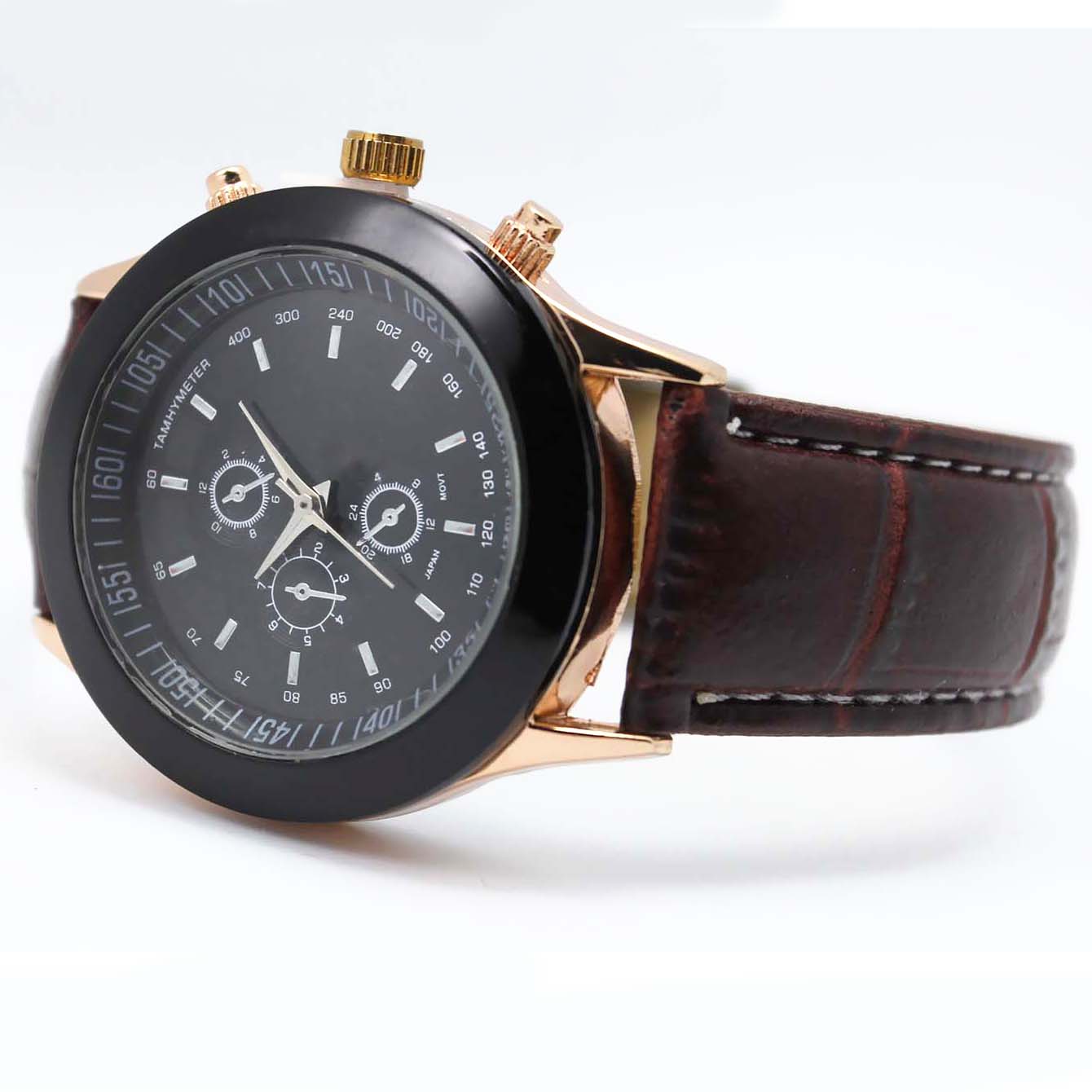 #02113Men's wristwatch quartz analog leather strap watch