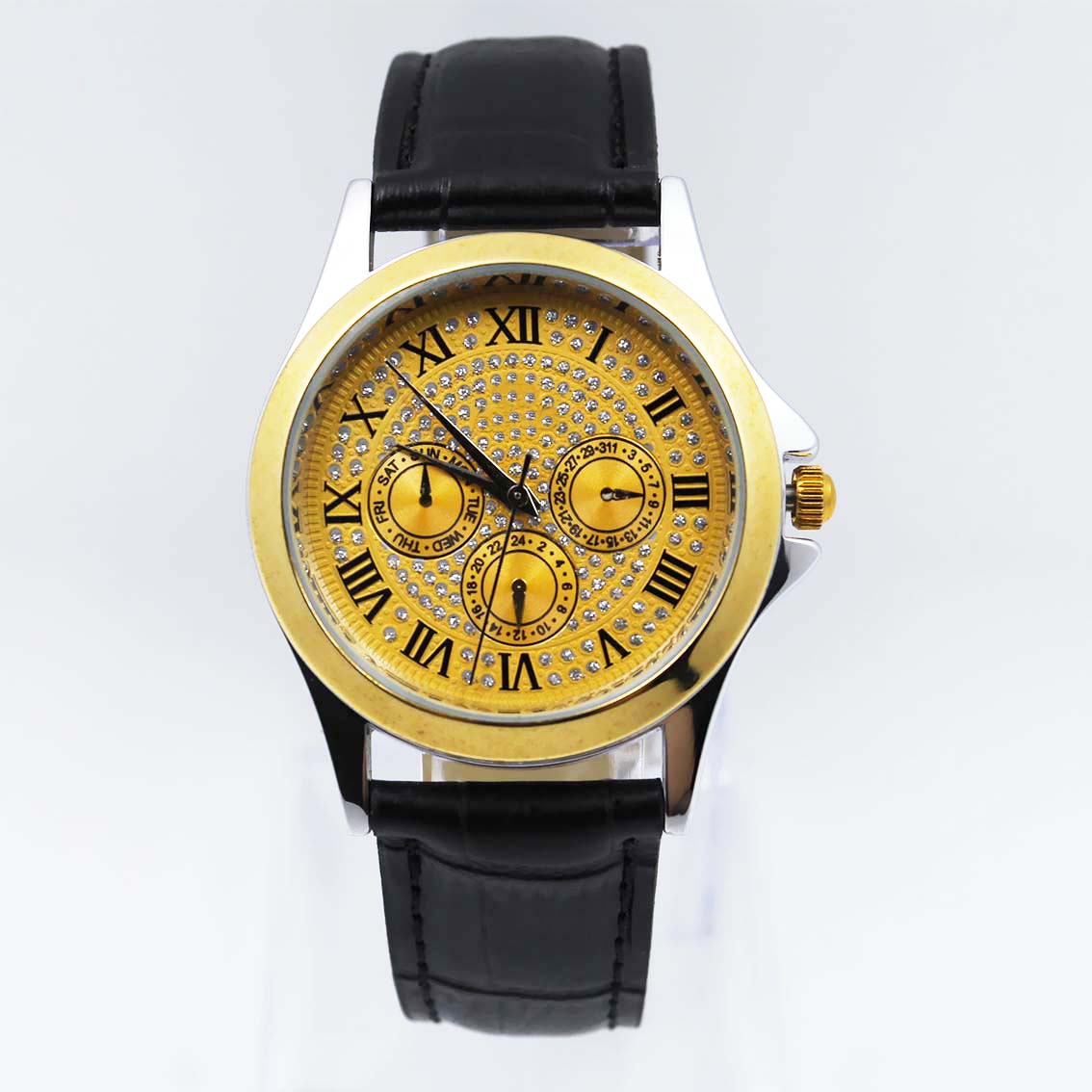 #02114Men's wristwatch quartz analog leather strap watch