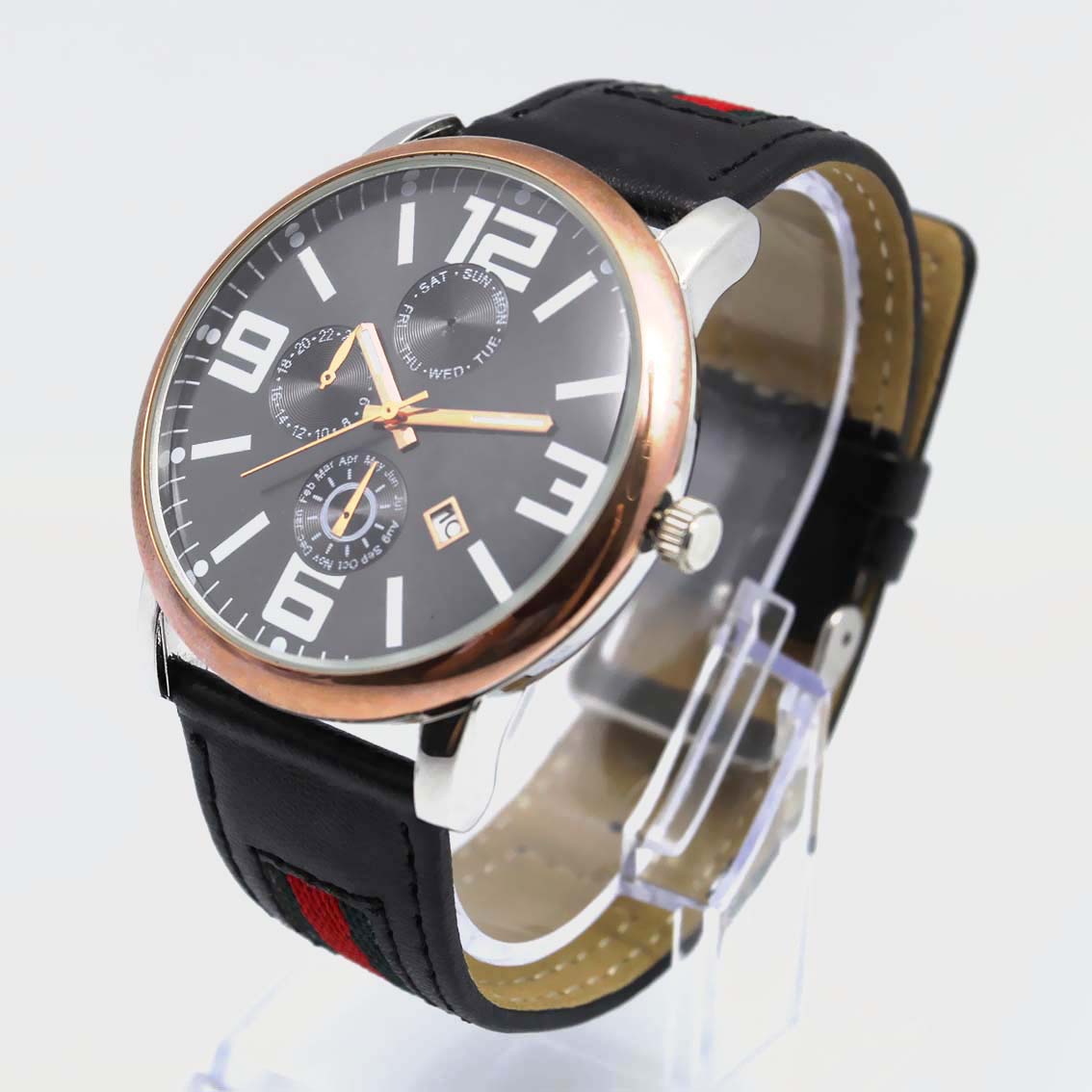 #02116Men's wristwatch quartz analog leather strap watch