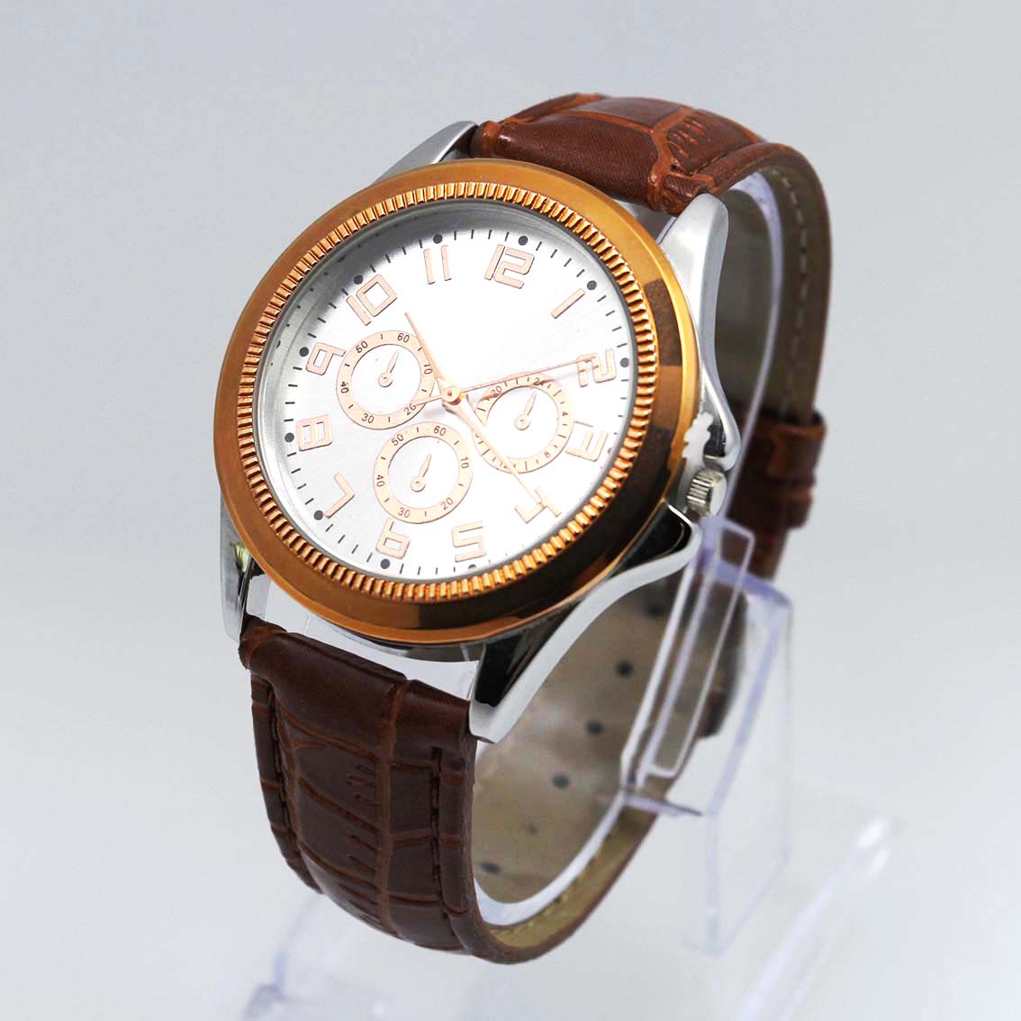 #02117Men's wristwatch quartz analog leather strap watch
