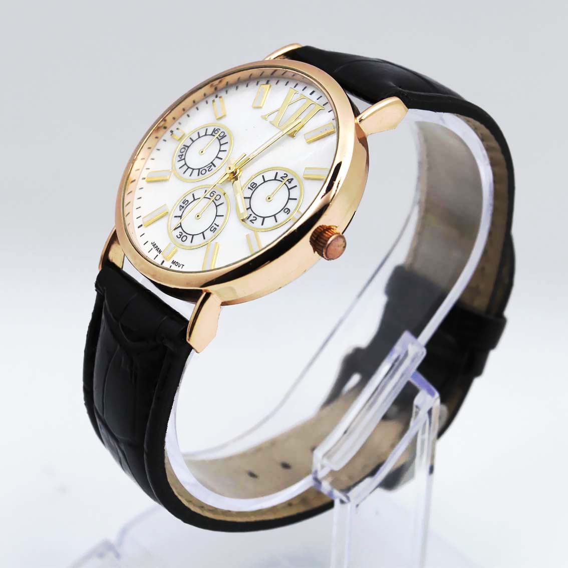 #02118Men's wristwatch quartz analog leather strap watch