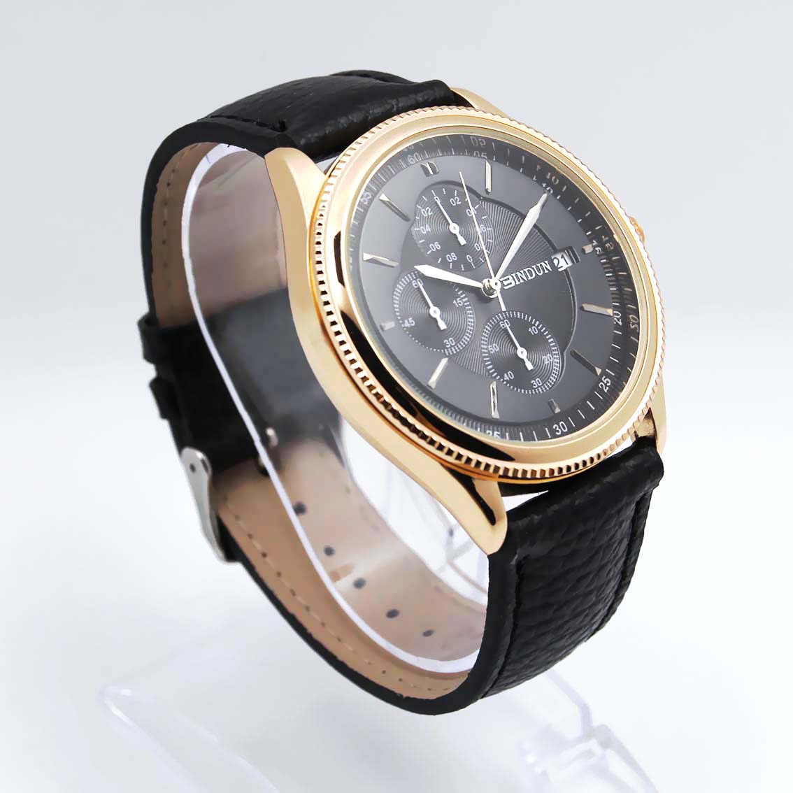 #02119Men's wristwatch quartz analog leather strap watch