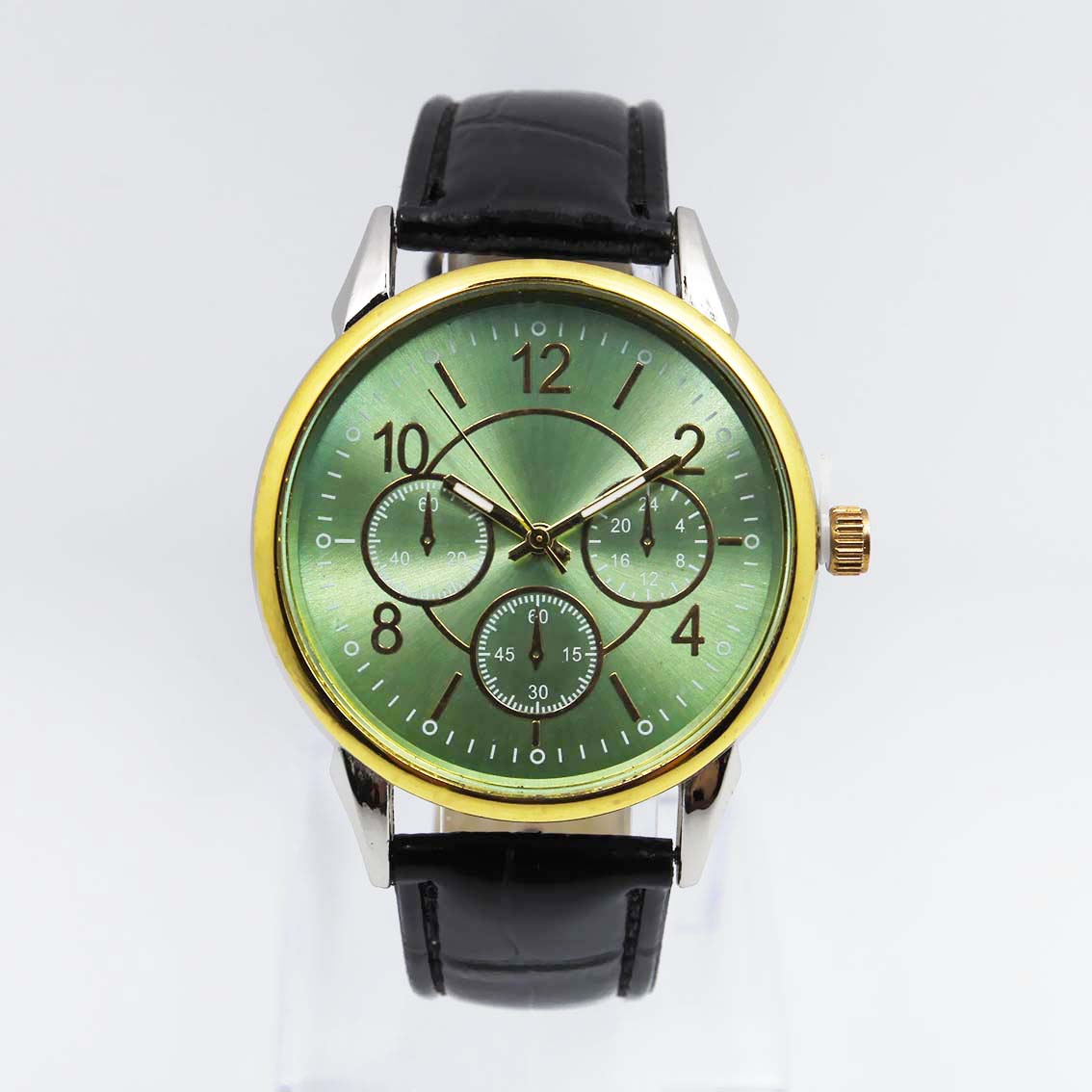#02120Men's wristwatch quartz analog leather strap watch