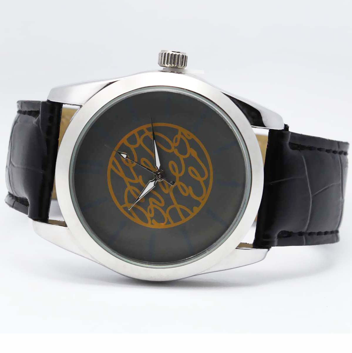 #02124Men's wristwatch quartz analog leather strap watch