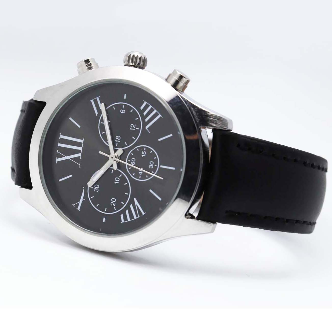 #02137Men's wristwatch quartz analog leather strap watch